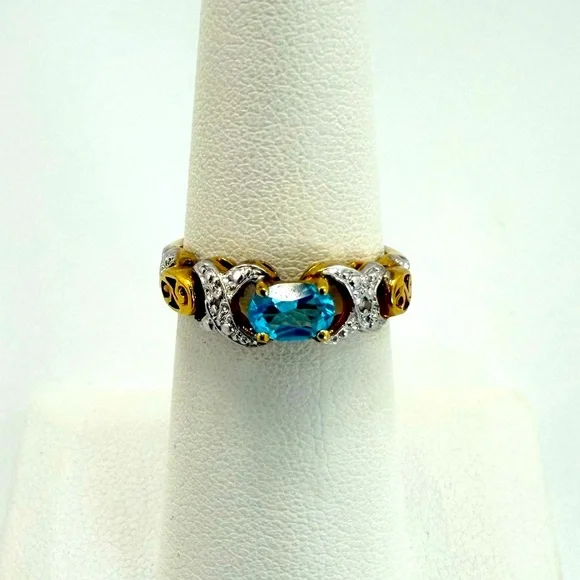 Host Pick! Sky Blue Topaz Ring, 925 Silver, Gold Plated Ring, Adjustable, Dainty